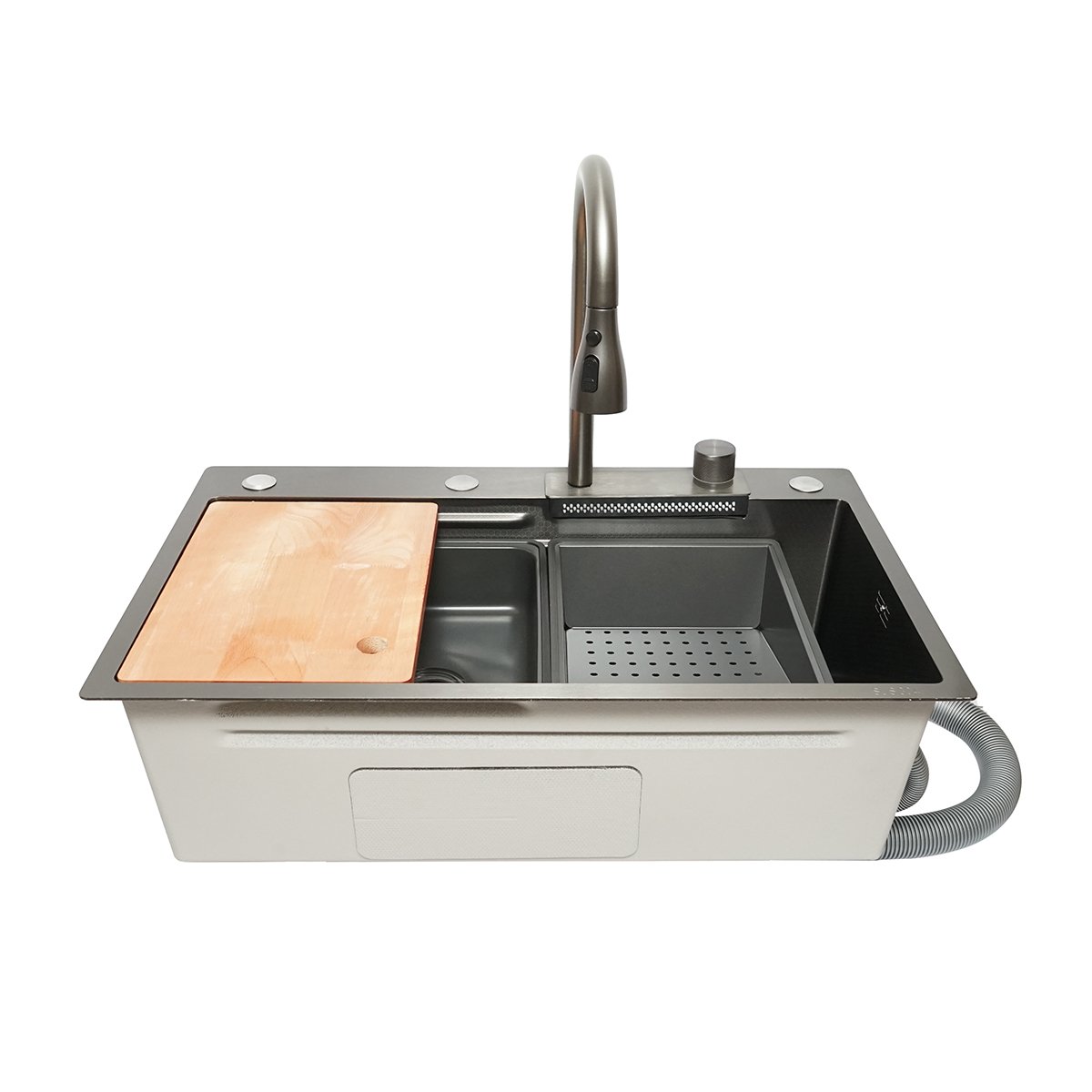 Chiuveta bucatarie multifunctionala, otel inoxidabil cu functie cascada, scurgator, tava, tocator si accesorii incluse, dimensiune 75x46x22cm